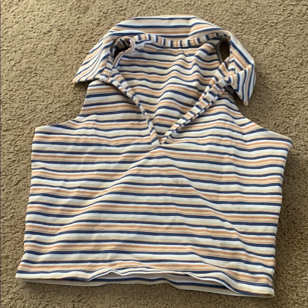 Abercrombie & Fitch Navy and Orange Striped Tank